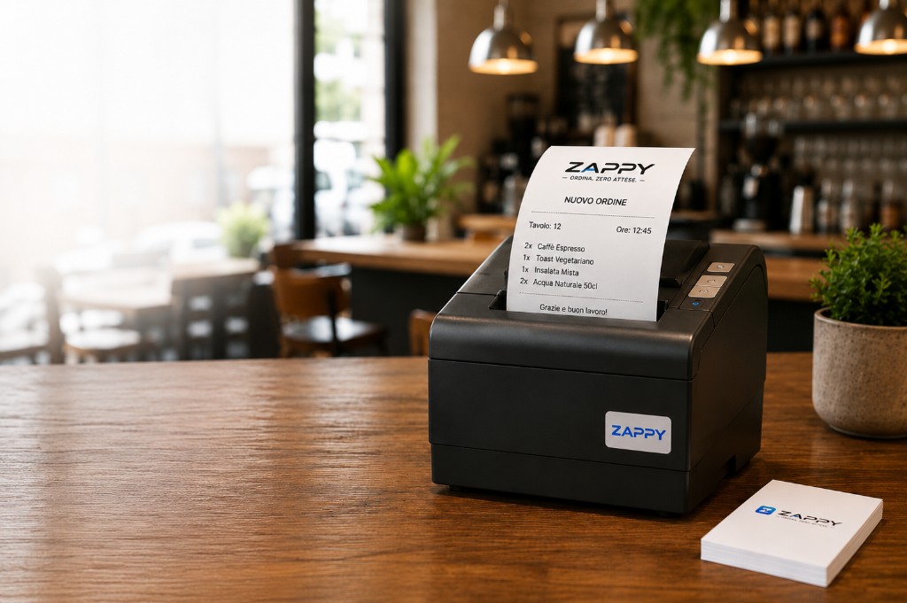 Stampante comande Zappy con scontrino ordine in tempo reale su banco bar